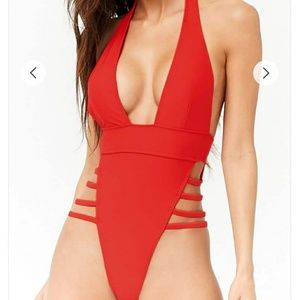 Plunging open back one piece swimsuit